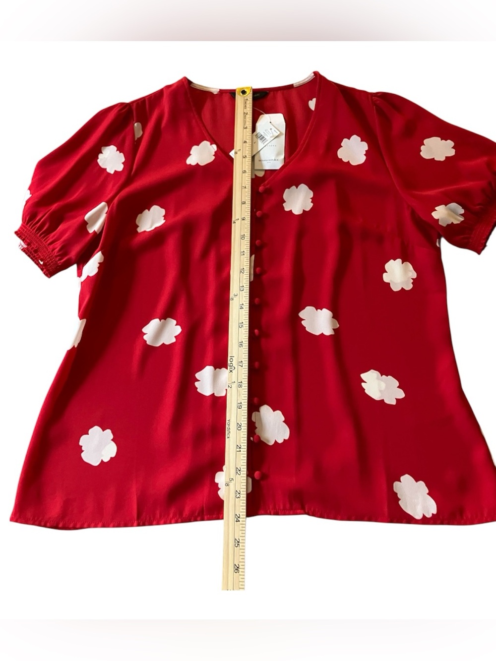 Banana Republic Factory Red Blouse White Women’s Floral Print Button Up L NEW - Picture 6 of 8